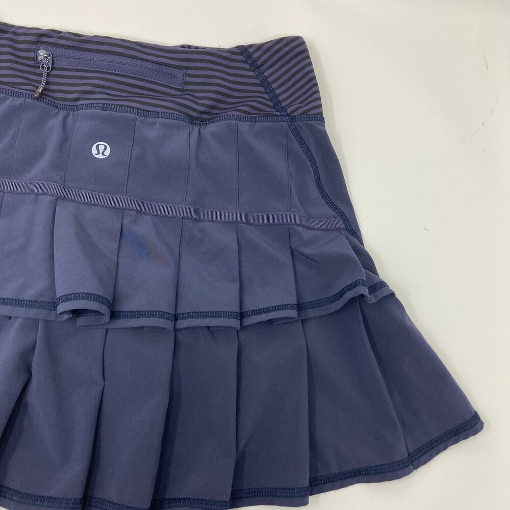 Lululemon Run Pace Setter Skirt Skort Ruffle Tennis Golf Sz 2 Stripe Cadet Blue - Picture 14 of 16